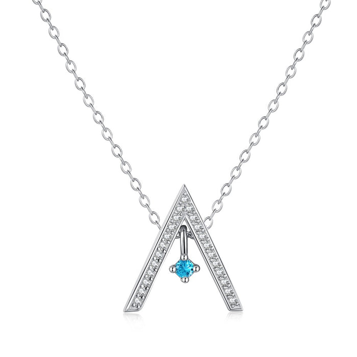 Anyco Necklace 925 Silver for Women Aqua Blue Birthstone Pendant Rhodium Platting Cubic Zirconia 5A Jewelry