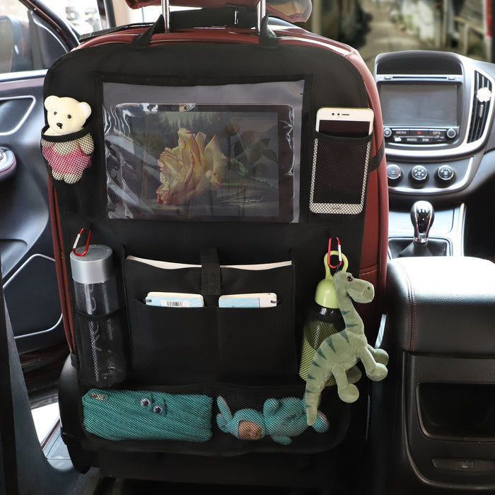 Anypack Car Back Seat Organizer 2pc with Touch Screen Tablet Holder Kick Mats with Pocket for Toys