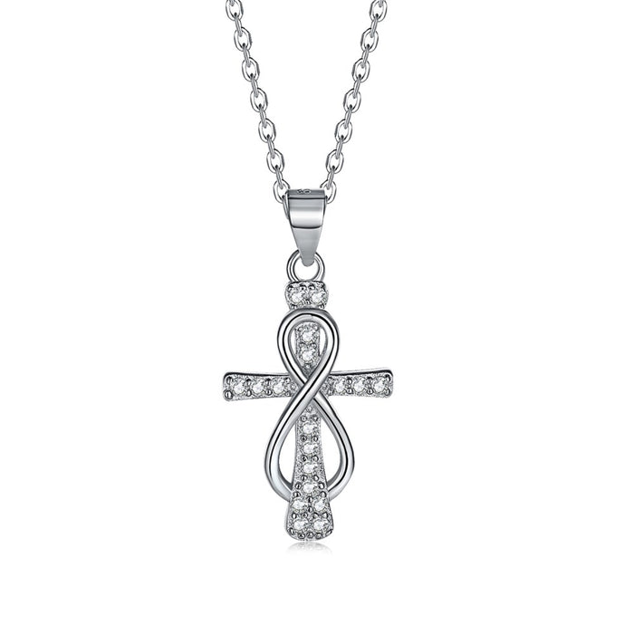 Anyco Necklace 925 Silver for Women Elegant Infinity Diamond Cross Pendant Cubic Zirconia 5A Rhodium Platting Jewelry