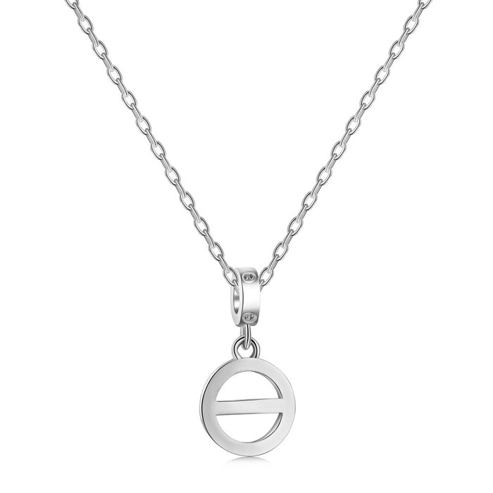 Anyco Necklace 925 Silver for Women Circle with Horizontal Slash Pendant Rhodium Platting Jewelry