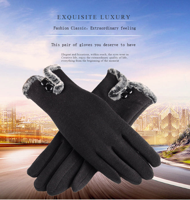 Anygloves Winter Gloves Brown Warm Non Inverted Velvet Cashmere Full Finger Cycling Touch Screen Lace Cotton Gloves for Women