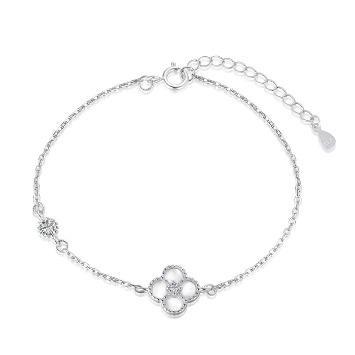 Anyco Bracelet Sterling Silver Clear White 4 Four Leaf Clover Bracelet 5A Cubic Zirconia Link Chain Tennis Bracelets