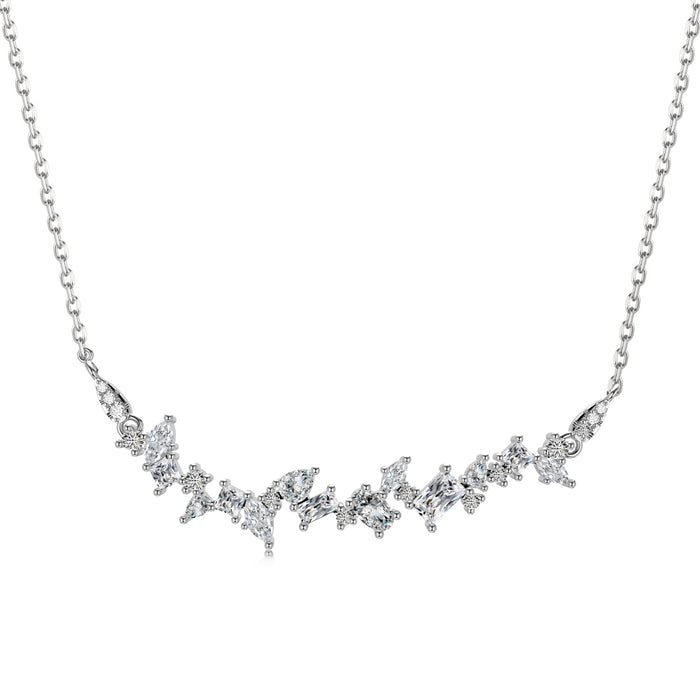 Anyco Necklace 925 Silver for Women Multi Shape Cluster Row Pendant Cubic Zirconia 5A Rhodium Platting Jewelry