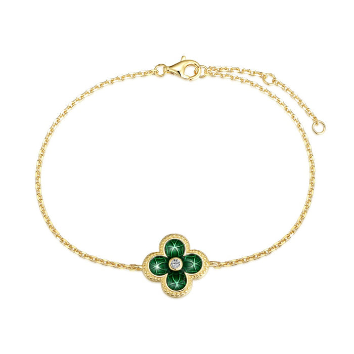 Anyco Bracelet 18K Gold Plated Green 4 Four Leaf Clover Bracelet 5A Cubic Zirconia Link Chain Tennis Bracelets