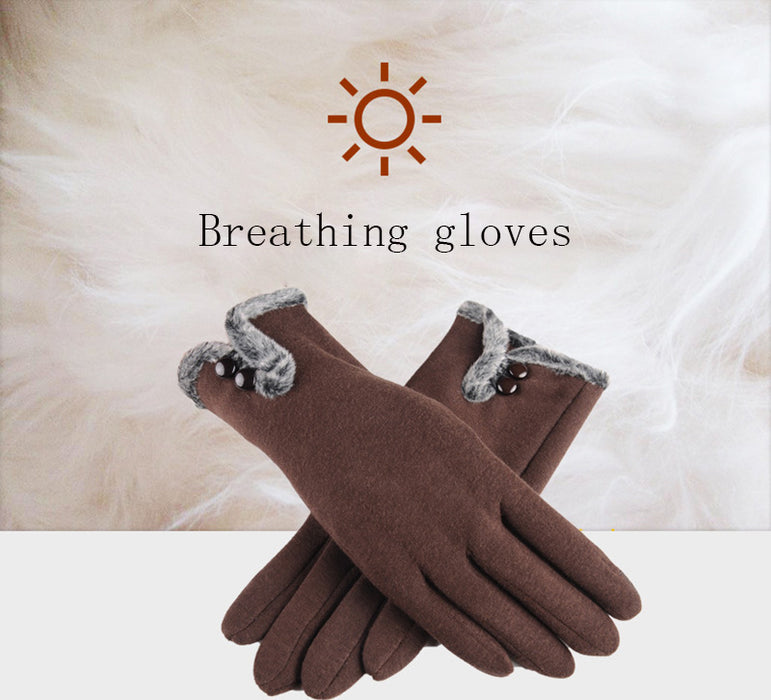 Anygloves Winter Gloves Black Warm Non Inverted Velvet Cashmere Full Finger Cycling Touch Screen Lace Cotton Gloves for Women