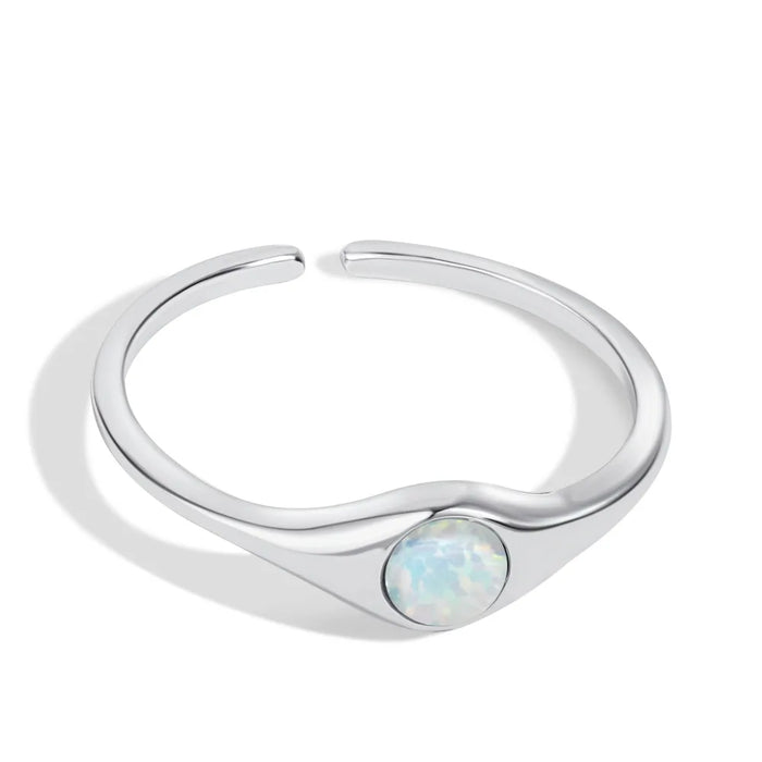 Anyco Ring Synthetic White Opal Stone Adjustable Open Ring 925 Sterling Silver Clear White Blue Rings For Women