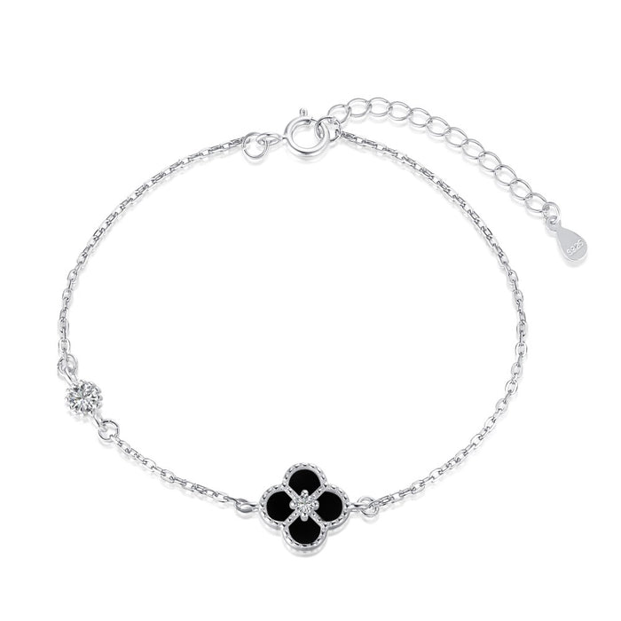 Anyco Bracelet Sterling Silver Black 4 Four Leaf Clover Bracelet 5A Cubic Zirconia Link Chain Tennis Bracelets