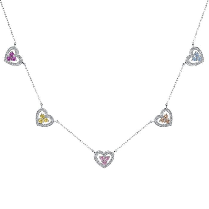 Anyco Necklace 925 Silver for Women Multi Color Hallow Out Heart Shape Sequence Pendant Cubic Zirconia 5A Rhodium Platting Jewelry