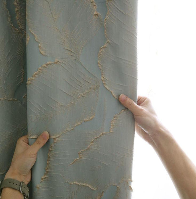 Anyhouz Curtain Blue 500cmx250cm 3D Leaves Luxury indo Blackout Home Curtain