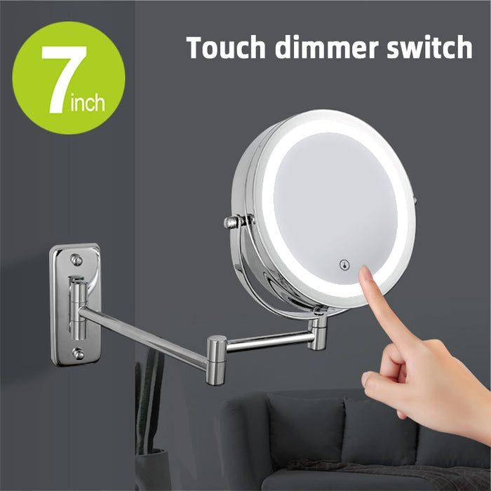 Anyvogue 7in Wall Mounted Smart LED Makeup Mirror Double Sided Touch Dimming Adjustable 10x Magnification Battery Type