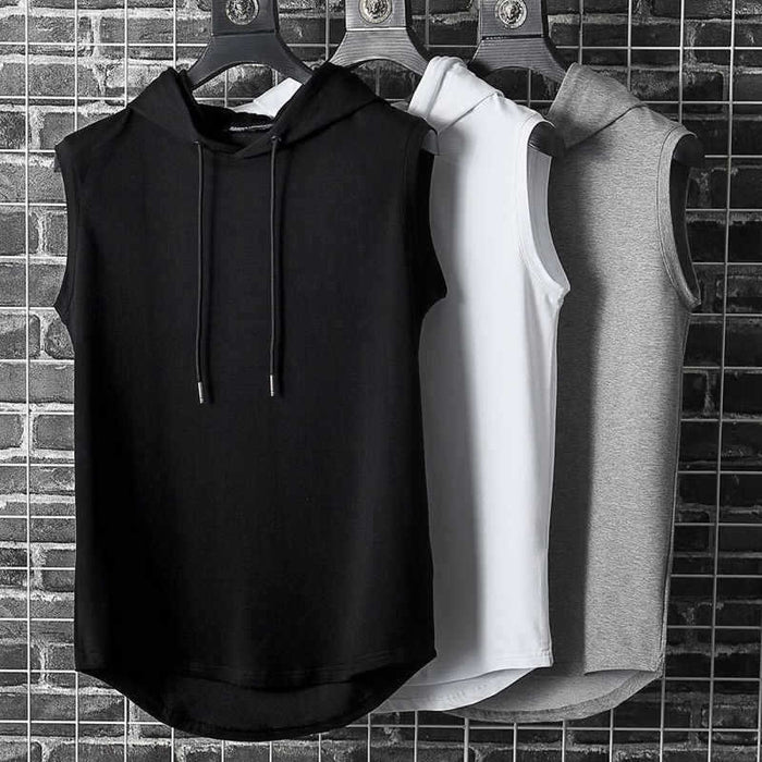 Anymens Fitness Tshirt Dark Gray Loose Sleeveless Muscle Hoodie Vest Body Building Gym Workout Shirt For Men