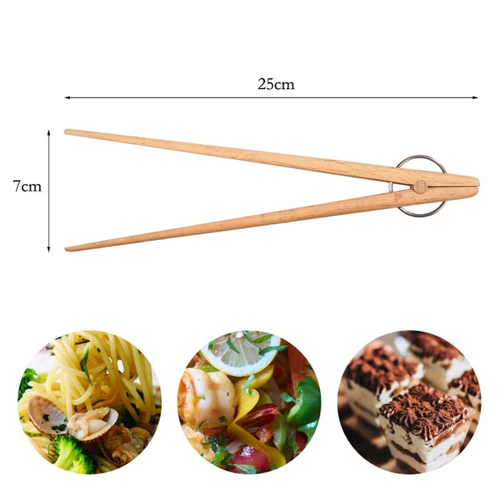 Anygleam Natural Wood 3pcs Wooden Tong Food Kitchen Tableware