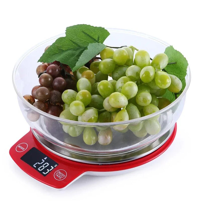 Anygleam Red Stainless Round Kitchen Scale 5Kg Accurate Measure Electronic Portable Digital Display