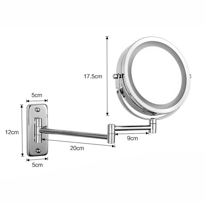 Anyvogue 7in Wall Mounted Smart LED Makeup Mirror Double Sided Touch Dimming Adjustable 10x Magnification Battery Type