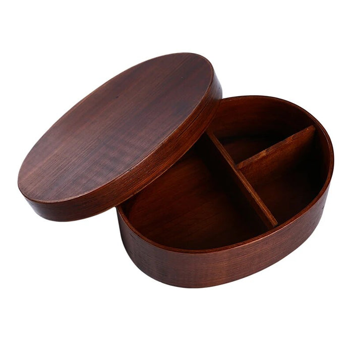 Anygleam Brown Wooden Bento Lunch Box Food Kitchen Tableware