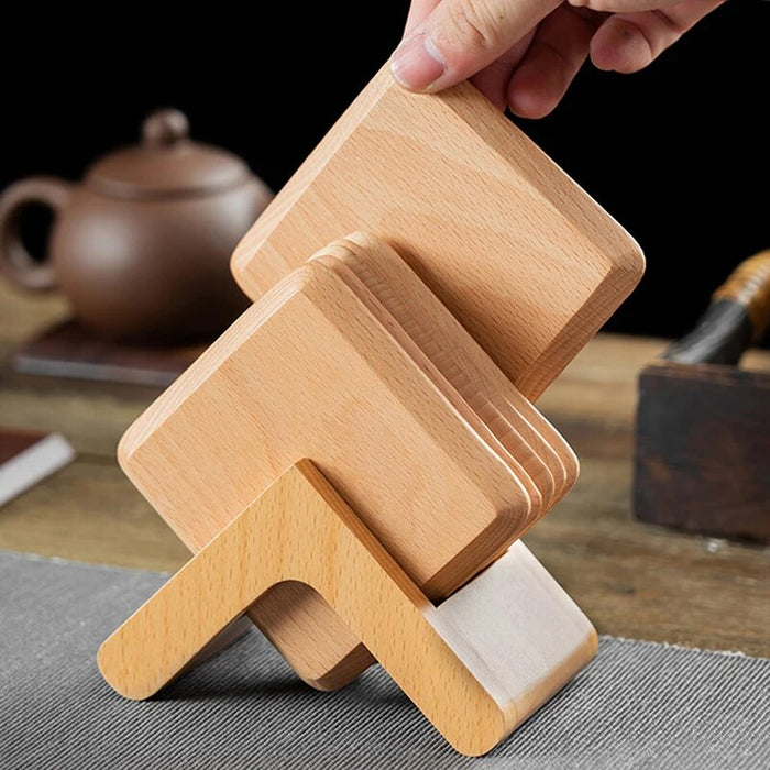 Anygleam Natural 6pcs Wooden Coasters Cup Kitchen Tools Accessories