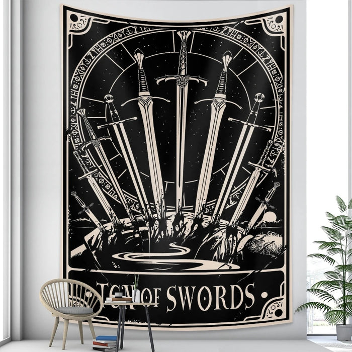 Anyhouz Tapestry Black Swords 200X150 cm Tarot Card Psychedelic Scene Art Hippie Bohemian Decoration Sheets