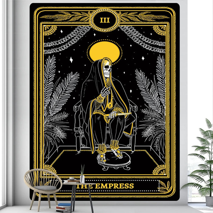 Anyhouz Tapestry Black Yellow Empress 230X150 cm Tarot Card Psychedelic Scene Art Hippie Bohemian Decoration Sheets