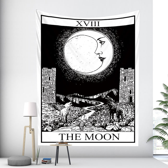 Anyhouz Tapestry White Black Moon 230X180 cm Tarot Card Psychedelic Scene Art Hippie Bohemian Decoration Sheets