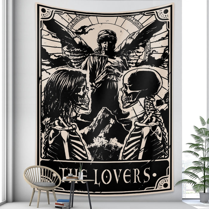 Anyhouz Tapestry Black Beige Lovers 150X150 cm Tarot Card Psychedelic Scene Art Hippie Bohemian Decoration Sheets