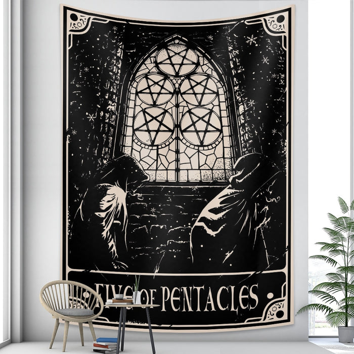 Anyhouz Tapestry Black Pentacles 150X100 cm Tarot Card Psychedelic Scene Art Hippie Bohemian Decoration Sheets