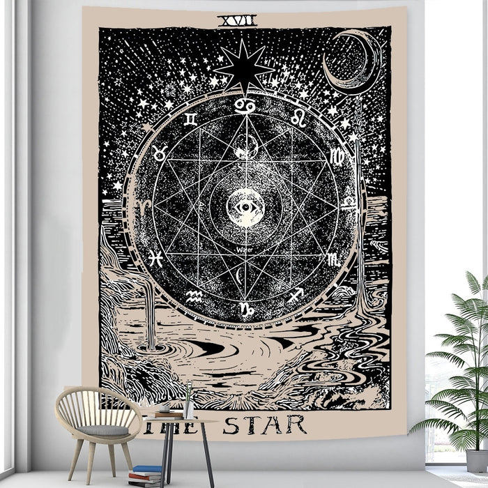 Anyhouz Tapestry Black Star 95X70 cm Tarot Card Psychedelic Scene Art Hippie Bohemian Decoration Sheets