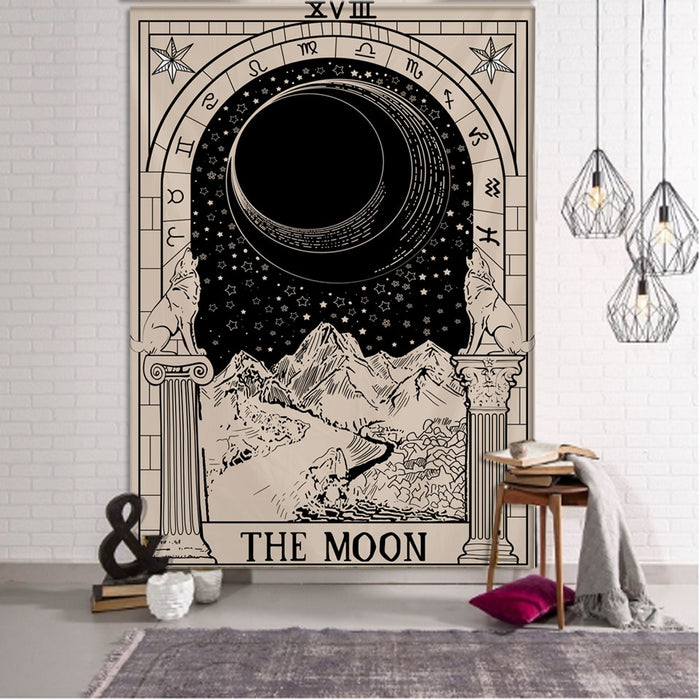 Anyhouz Tapestry Beige The Moon 230X180 cm Tarot Card Psychedelic Scene Art Hippie Bohemian Decoration Sheets