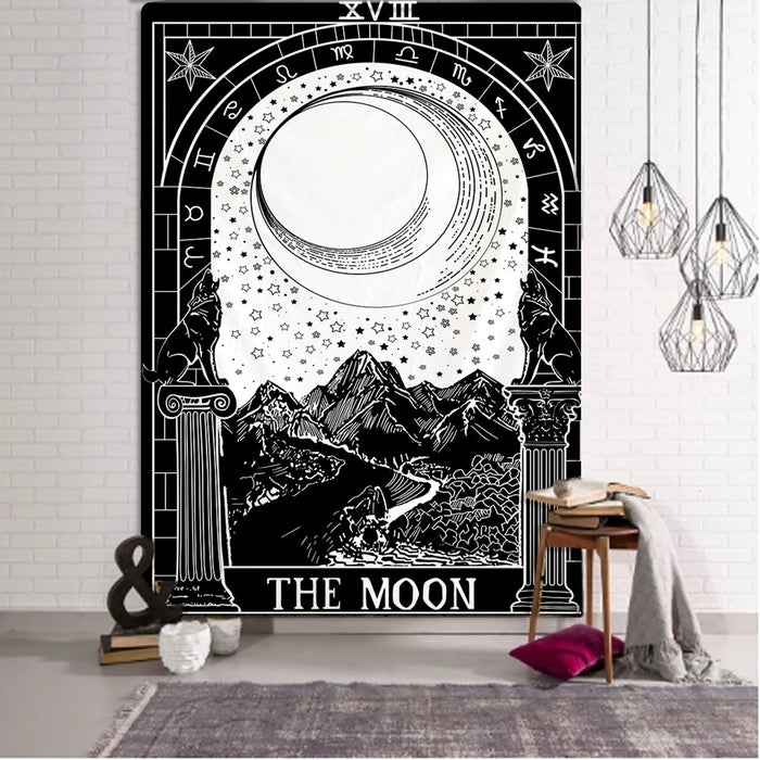 Anyhouz Tapestry Black The Moon 230X180 cm Tarot Card Psychedelic Scene Art Hippie Bohemian Decoration Sheets