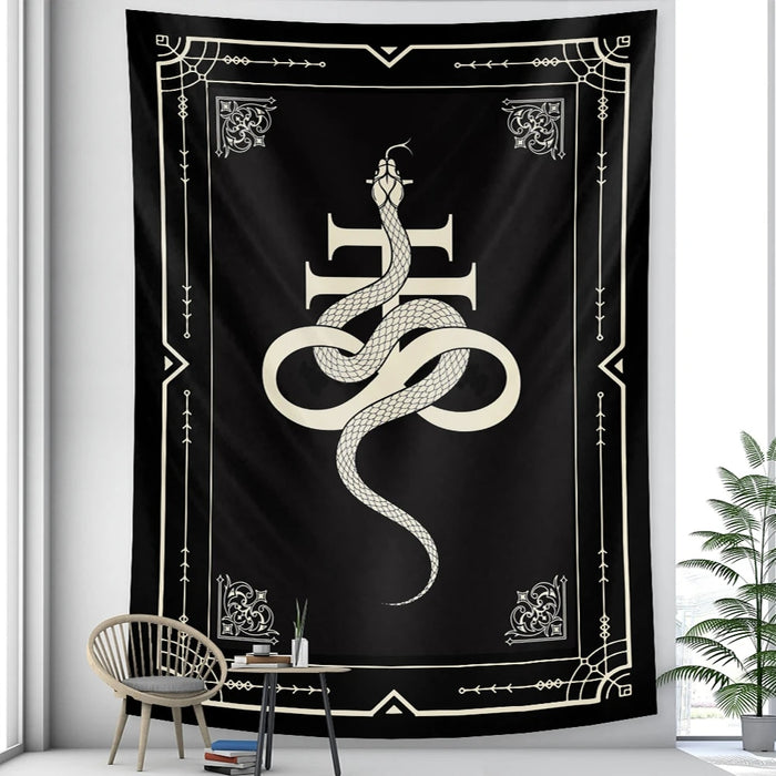 Anyhouz Tapestry Black Snake 230X180 cm Tarot Card Psychedelic Scene Art Hippie Bohemian Decoration Sheets