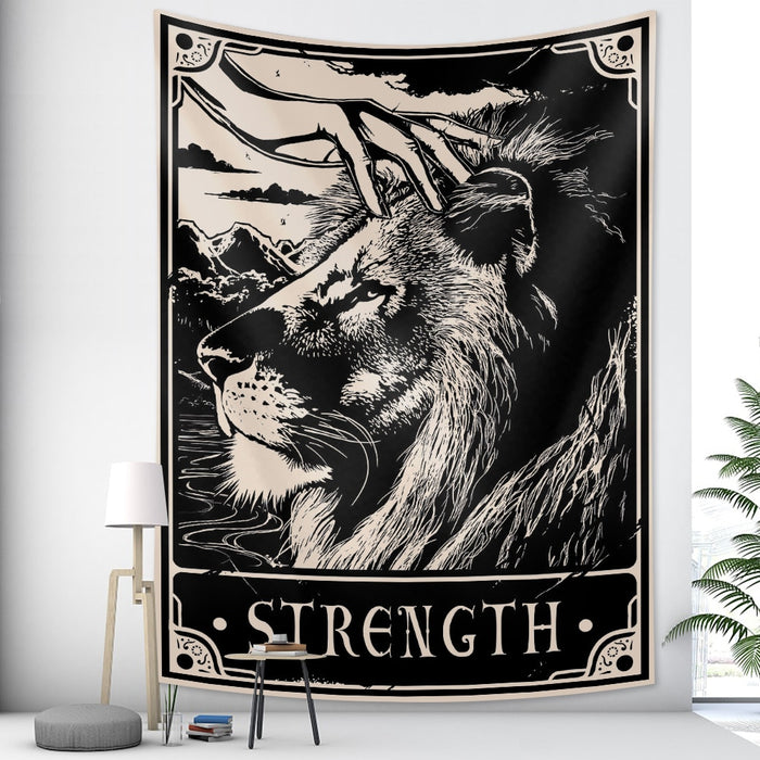 Anyhouz Tapestry Black Lion Strength 230X150 cm Tarot Card Psychedelic Scene Art Hippie Bohemian Decoration Sheets