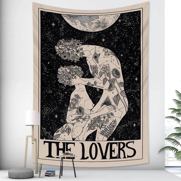 Anyhouz Tapestry Black Lovers 150X150 cm Tarot Card Psychedelic Scene Art Hippie Bohemian Decoration Sheets