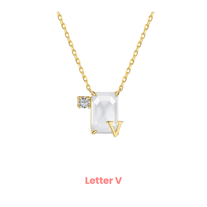 Anyco Necklace 925 Silver White Gradient Initial Pendant with Zircon 5A Gift Jewelry for Women