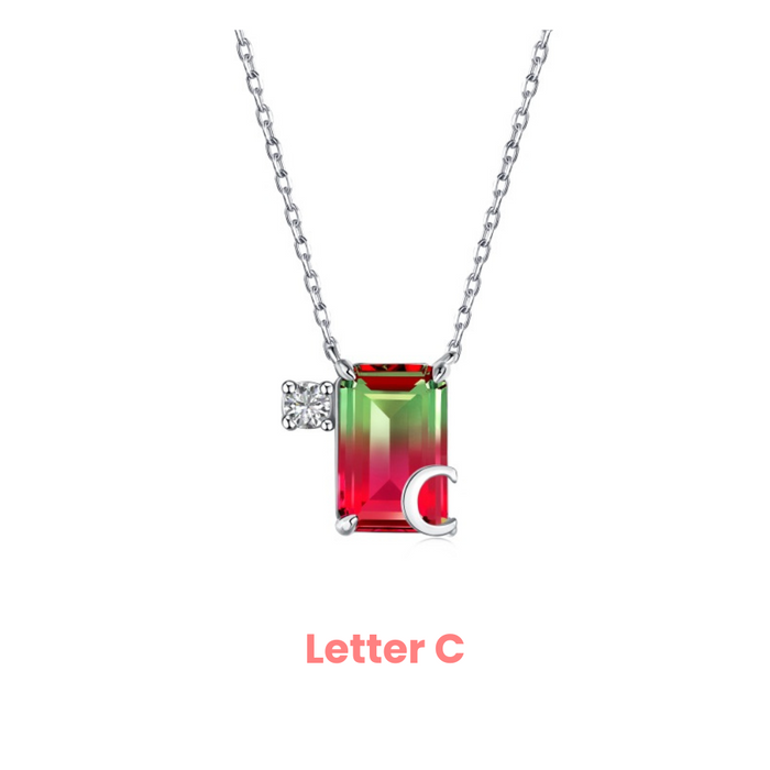 Anyco Necklace 925 Silver Red Gradient Initial Pendant with Zircon 5A Gift Jewelry for Women