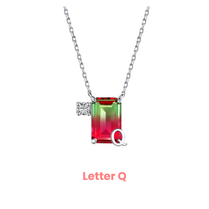 Anyco Necklace 925 Silver Red Gradient Initial Pendant with Zircon 5A Gift Jewelry for Women