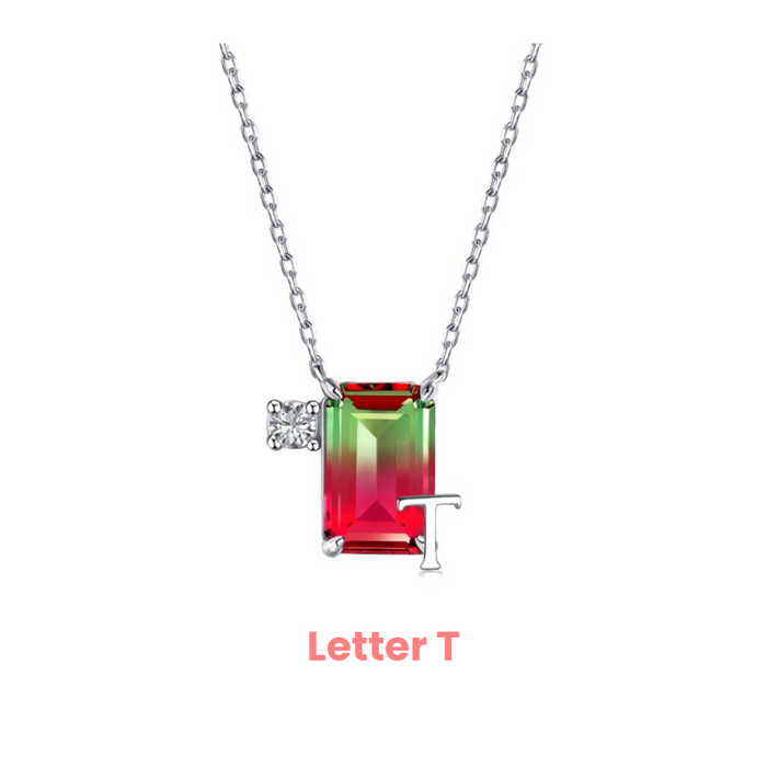 Anyco Necklace 925 Silver Red Gradient Initial Pendant with Zircon 5A Gift Jewelry for Women