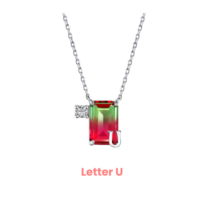 Anyco Necklace 925 Silver Red Gradient Initial Pendant with Zircon 5A Gift Jewelry for Women