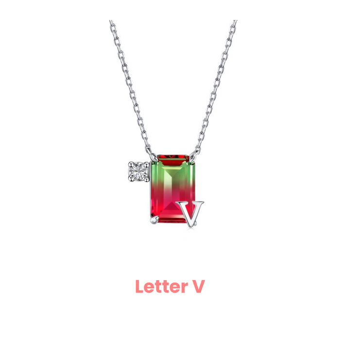 Anyco Necklace 925 Silver Red Gradient Initial Pendant with Zircon 5A Gift Jewelry for Women