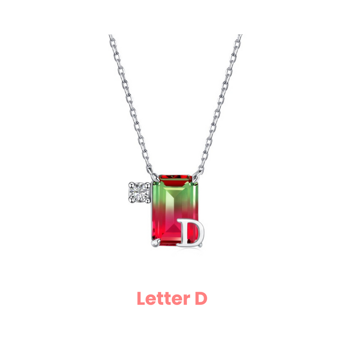 Anyco Necklace 925 Silver Red Gradient Initial Pendant with Zircon 5A Gift Jewelry for Women