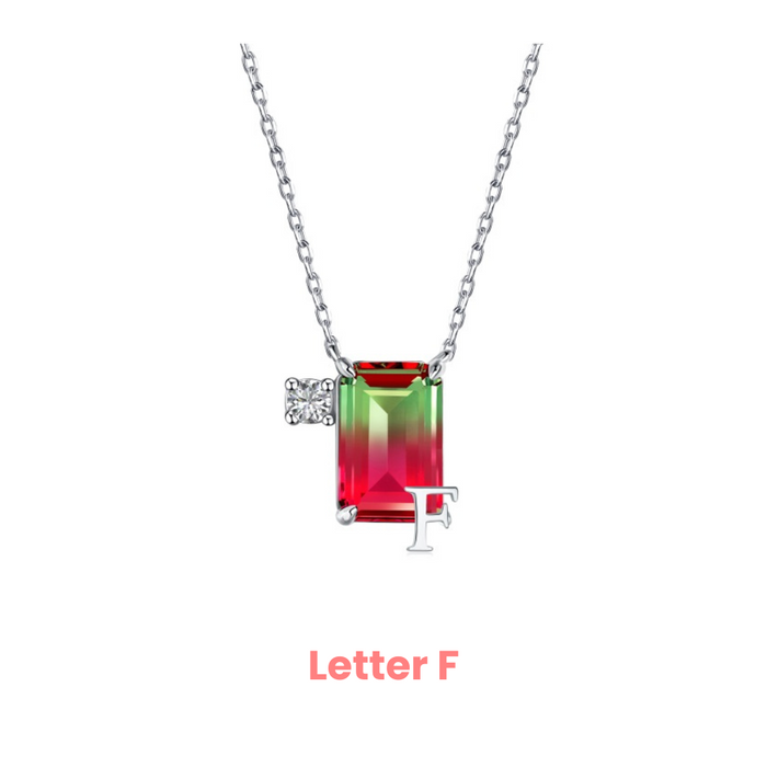 Anyco Necklace 925 Silver Red Gradient Initial Pendant with Zircon 5A Gift Jewelry for Women