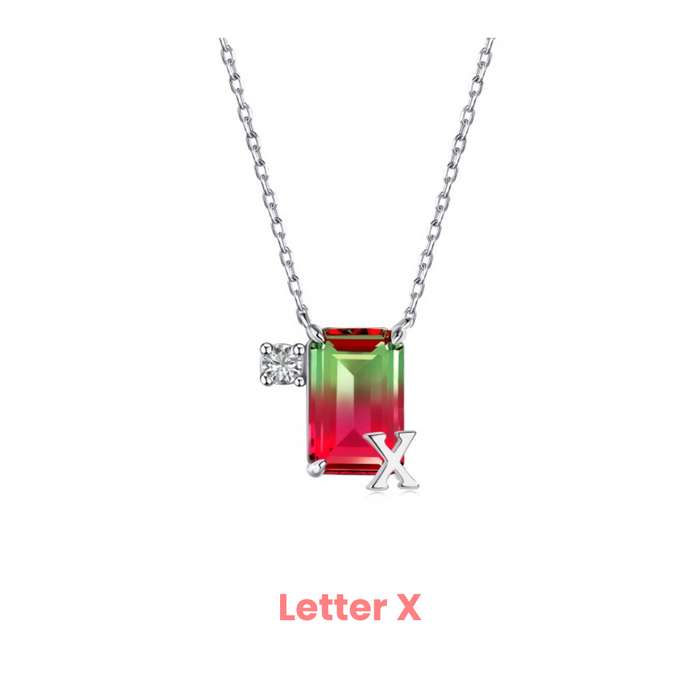 Anyco Necklace 925 Silver Red Gradient Initial Pendant with Zircon 5A Gift Jewelry for Women