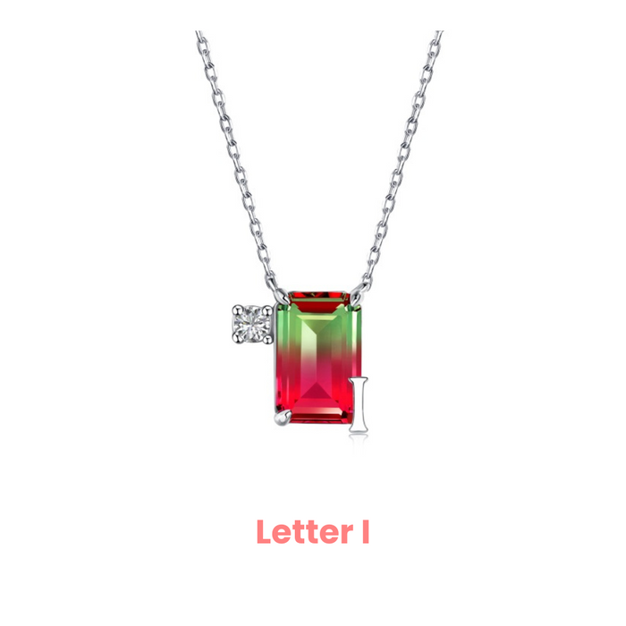 Anyco Necklace 925 Silver Red Gradient Initial Pendant with Zircon 5A Gift Jewelry for Women