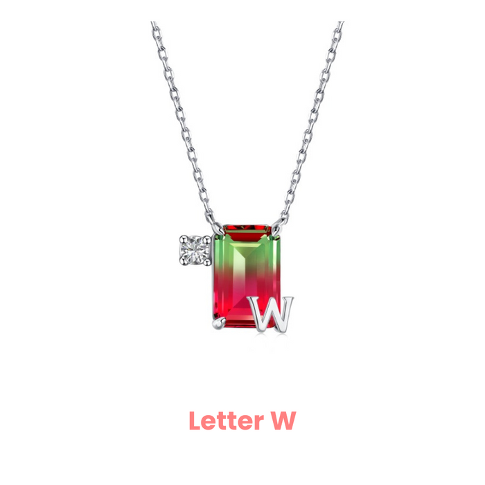 Anyco Necklace 925 Silver Red Gradient Initial Pendant with Zircon 5A Gift Jewelry for Women