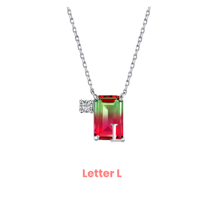 Anyco Necklace 925 Silver Red Gradient Initial Pendant with Zircon 5A Gift Jewelry for Women