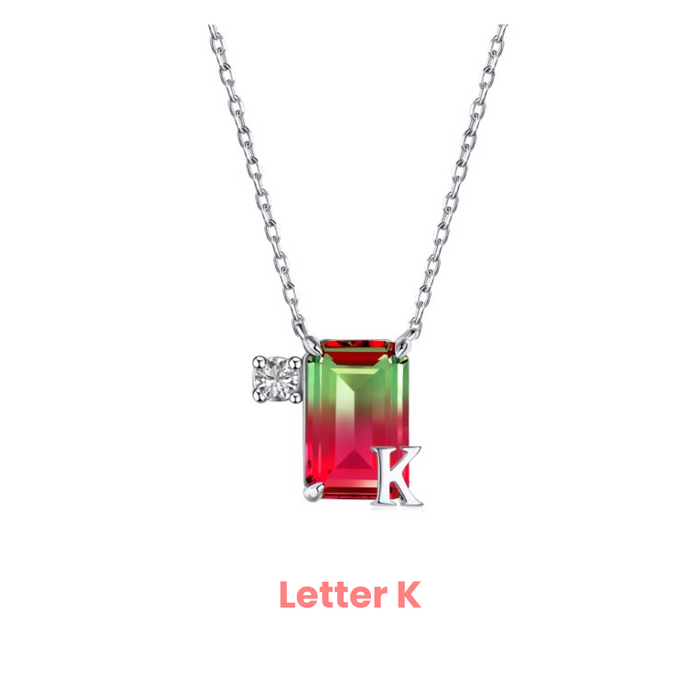 Anyco Necklace 925 Silver Red Gradient Initial Pendant with Zircon 5A Gift Jewelry for Women