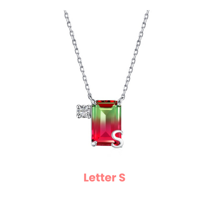 Anyco Necklace 925 Silver Red Gradient Initial Pendant with Zircon 5A Gift Jewelry for Women