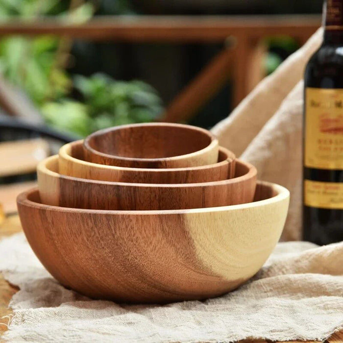 Anygleam Natural Wood Large Acacia Wood Salad Soup Bowl Food Kitchen Tableware