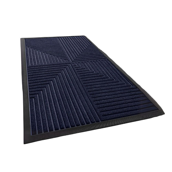 Anyhouz Doormat Navy Blue 4 Corner Stripe Rubber Non Slip Dirt Trap Absorbent Mat