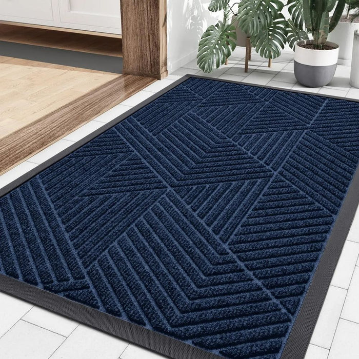 Anyhouz Doormat Navy Blue Geometric Rubber Non Slip Dirt Trap Absorbent Mat