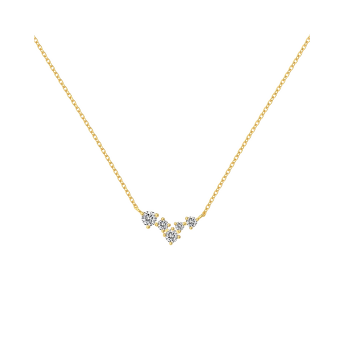 Anyco Necklace 18K Gold Plated 925 Silver Dainty Central V Pendant with Zircon 5A Gift Jewelry