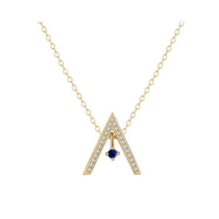 Anyco Necklace 18K Gold Plated 925 Silver Triangular Colored Stone Pendant with Zircon 5A Gift Jewelry